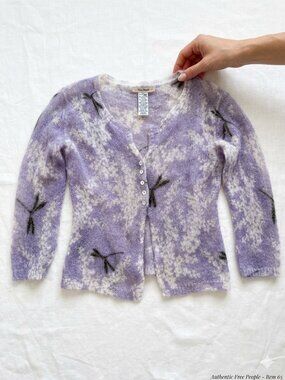 Free People Girls L Large Dragonfly Mohair Cardigan Lilac Lavender Y2K Vintage